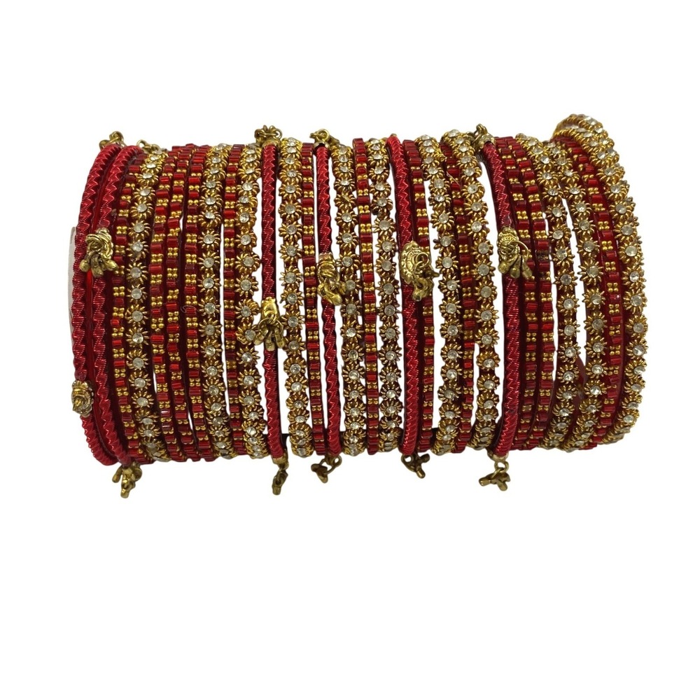 Unbranded Bangles Womens OS Red Gold Tone Rhinestone Stackable Ethnic Bollywood